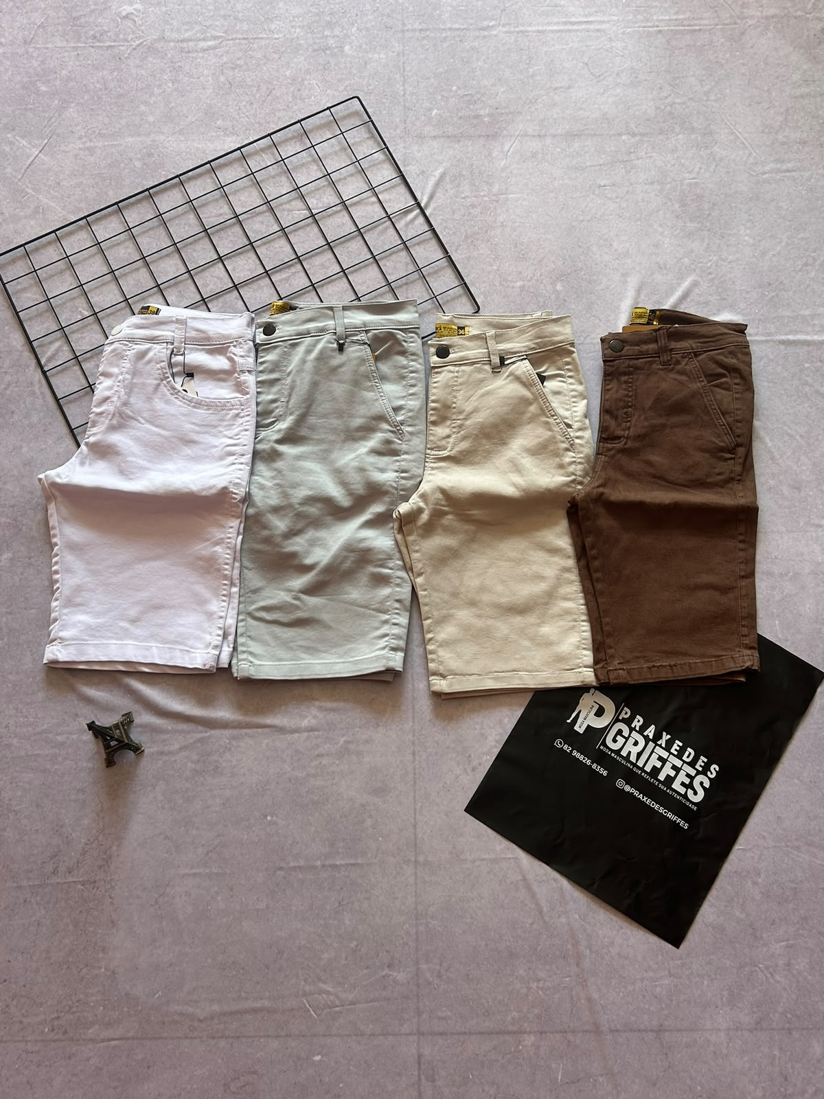 Bermuda Esporte Fino (branca, verde claro, bege, marrom) — Praxedes Griffes