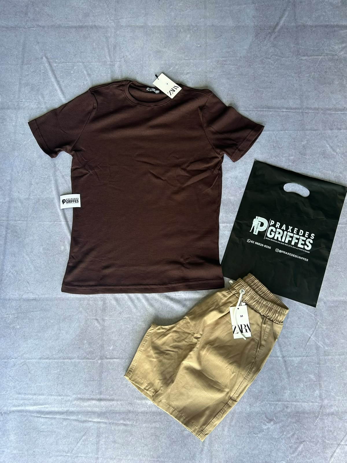 Conjunto Camisa Texturizada + Short Sarja (Marrom) — Praxedes Griffes